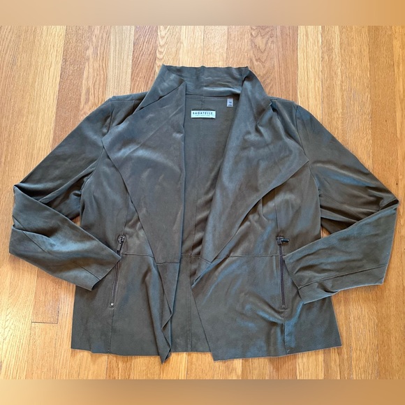 Bagatelle Women’s Faux-Suede Drape-Front Jacket Olive Green Size 1x New No Tags - Picture 2 of 6